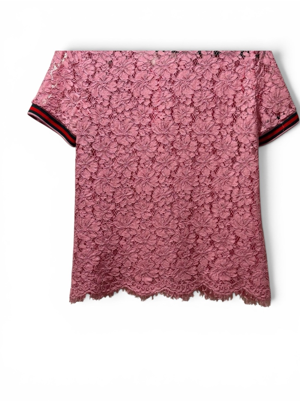 Pink Lace Polo Shirt with Floral Embroidery - Picture 2 of 4